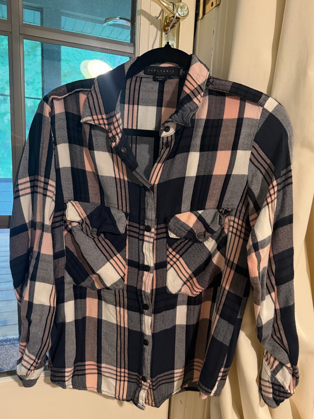 Sanctuary Pink, Black & White Plaid Button-Down Shirt